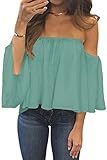 Bluetime Women Plus Size Sexy Off The Shoulder Tops Ruffles Short Sleeves Chiffon Blouses Casual T...
