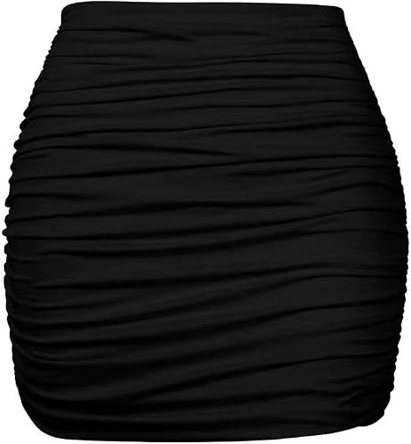 Women's Ruched Mini Skirt Stretchy High Waisted Pencil Skirt Solid Bodycon Dance Skirt are Perfect for Parties Nightclubs Dances and Daily Wear(US, Alpha, Medium, Regular, Black)