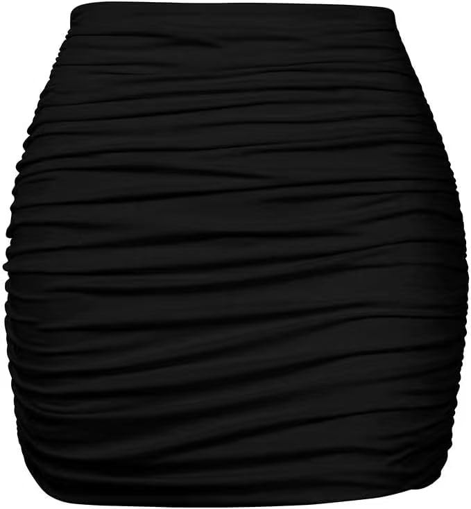 Womens Ruched Mini Skirt Stretchy High Waisted Pencil Skirt Solid Bodycon Dance Skirt are Perfect for Parties Nightclubs Dances and Daily Wear(US Alpha Medium Regular Black)