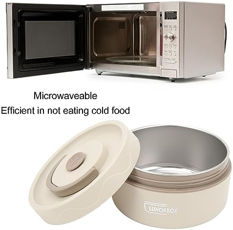 TOPINCN 440ml Food Warm Lunch Container, Stainless Steel Thermal Lunch Container Portable Thermal Cooking Pot Double Layer Box Round Shape Food Container for Office (Microwave - Image 5