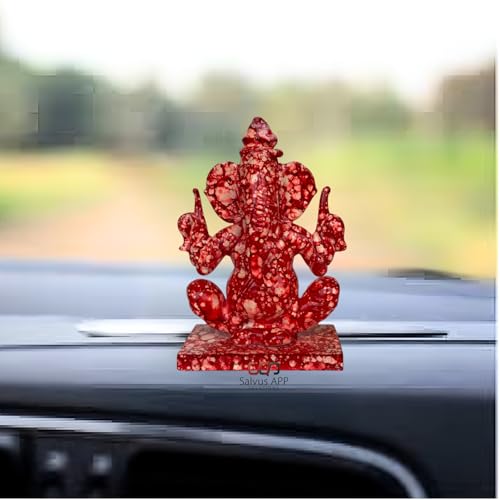 Image of Salvus App Solutions Red Shade Double Face Ganesh Statue: Auspicious Decor for Car Dashboard, Home-Office - Symbolizing Wealth, Income, and a Bright Future (2x3 inch)