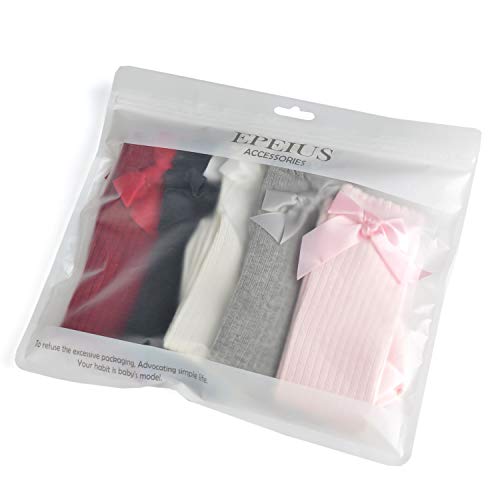 Image of Epeius Baby Girls Boys Cotton Uniform Knee High Socks Tube Ruffled Stockings (Pack of 3 /5)