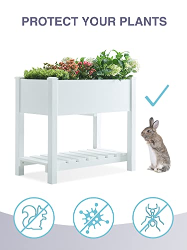 Mutaomay Planter Box Raised Garden Bed Outdoor With Legs, Better Than Cedar Polystyrene Elevated Garden Bed With Storage Shelf For Herbs And Vegetables, Balcony And Porch, 350Lbs Load(White) #TOP3