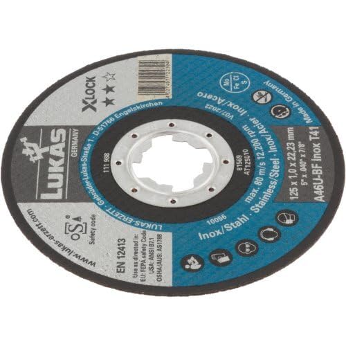 LUKAS-ERZETT - 50 dischi da taglio T41 per acciaio INOX, 125 x 1,0 mm, dritti | con X-LOCK | A46U-BF - 13,5 x 13,5 x 10 cm
