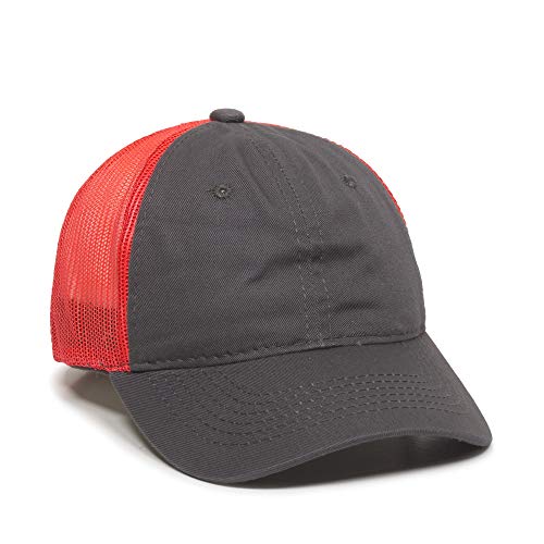Outdoor Cap Garment Washed Meshback Cap, Charcoal/Neon Red, One Size