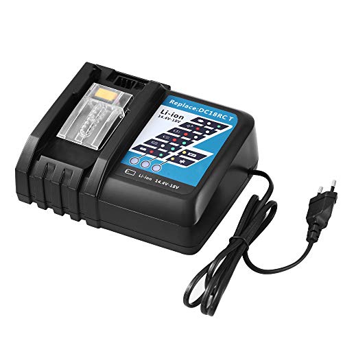 Reoben Caricabatterie di ricambio DC18RC per batteria agli ioni di litio Makita 14,4 V ~ 18 V BL1860B BL1860 BL1850B BL1850 BL1840B BL1830 BL1840 LXT-400 BL1415 con indicatore LED (caricatore 7A)