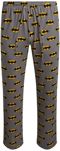 COCO BRANDS Mens Pajama Pants - Cozy PJ Lounge Sleep Pants Pajama Bottoms for Men Sleepwear with Pockets (S-XL), Gray Logo Print Batman, Large