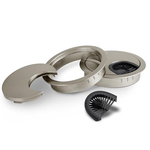 LouMaxx Kabeldurchführung Schreibtisch 60 mm Ø – 2 Stück Kabeldurchlass aus Metall matt Nickel mit â€¦ – Miniatur