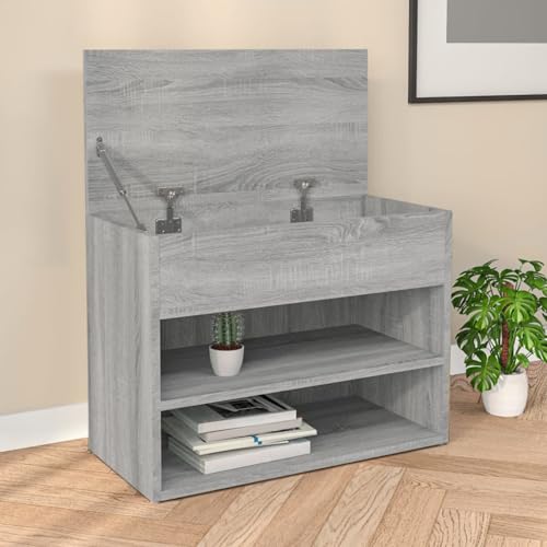 JUDYY Banco Zapatero, Banco Pasillo, Banco Recibidor, Descalzadora, Estanteria Zapatero, Mueble Zapatero, Madera contrachapada Gris Sonoma 60x30x45 cm