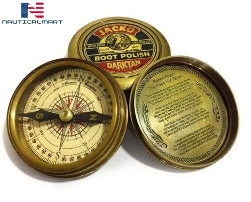 Brújula NauticalMart de latón antiguo con estuche de cuero, portátil para camping y senderismo miniatura 3