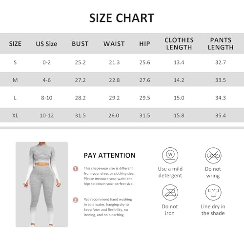 Image of FeelinGirl 2 Piece Workout Sets for Women Long Sleeve Yoga Outfits Seamless Ribbed Crop Top High Waist Leggings