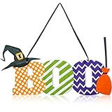 Jetec Happy Halloween Boo Hanging Door Sign Halloween Door Wreath Wall Decoration Halloween Front...