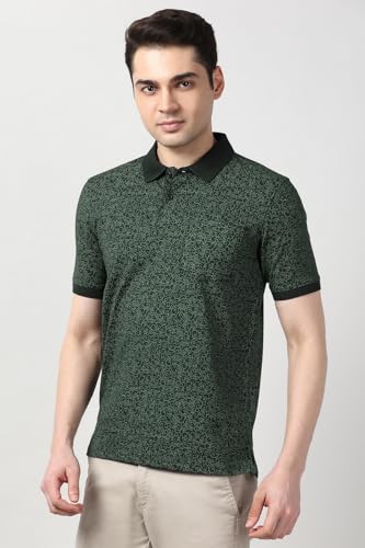 Image of Peter England Men's Cotton Abstract Floral Print Polo T-Shirt - Casual Wear | Stylish & Breathable