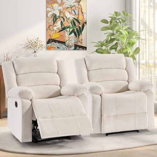 Image of ANJ Overstuffed Manual Recliner Set of 2, Soft Chenille Fabric - White