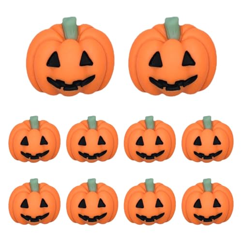 Joberio Abalorios de resina para Halloween, hechos a mano, para Halloween, decoración artesanal, amuleto de calabazas en miniatura, 10 unidades, con parte trasera plana, figuras de resina, miniaturas