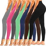 yeuG 7 Pack High Waisted Leggings for Women Tummy Control Workout Yoga Pants Full Length & Capri(13#Black,Coffe,Navy,Bright Green,Grey,Rose Red,Light Grey,Large-X-Large)