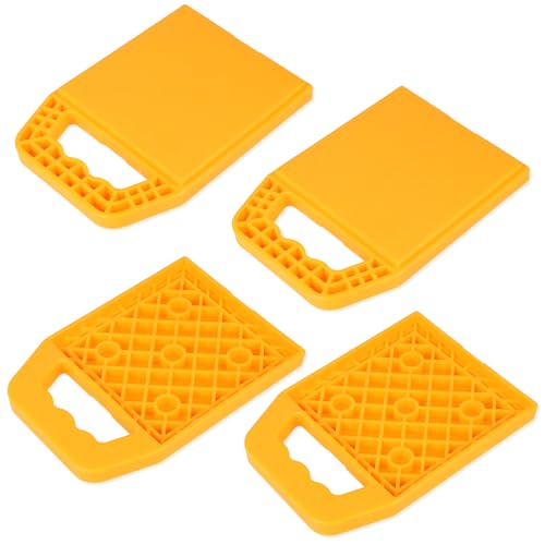 DBREAKS 4 Stück Wohnwagen Stützplatten 23x17x2cm, Unterlegplatten Wohnwagen, Stützplatten Stapelbar mit Griff, Wagenheber-Pads Stabilisator Stützplatten, Jack Pads Unterlegplatten für Wagenheber Gelb