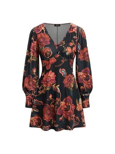 CIDER Floral Print V Neck Long Sleeve Mini Casual Boho Dress Trendy Women Dresses