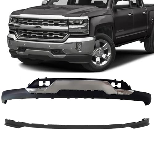 JKYH TECHPLUS Front Lower Bumper Valance w/Chrome Skid Plate & Air Dam Deflector Tow Hook Holes Compatible with 20162019 Chevy Silverado 1500 Z71