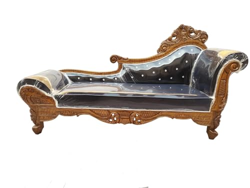 Image of Victorian Style Chaise Lounge, Tufted Cream Upholstery, Mahogany Wood Frame, Classic Living Room Furniture (diwan 2)