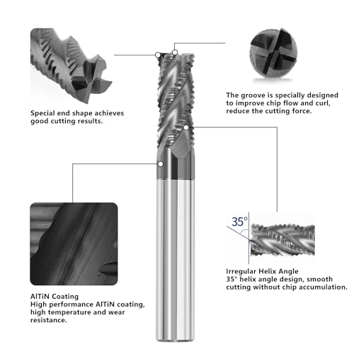 Image of 3 /8 inch Solid Carbide Roughing End Mill 4 Flute Square Endmill CNC Milling Bits with AlTiN Coated for Alloy Steels /Hardened Steels