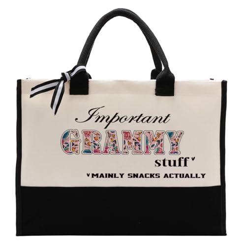 Important Grammy Stuff Bag - Canvas Tote for Gifting, Shoulder Beach Bag, Women's Cotton Canvas Handbag, Mother's Day Gift