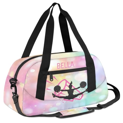 Custom Kids Sports Duffel Bag Pink Rainbow Bokeh Cheers Personalized Dance Gym Bag for Boys Girls Lightweight Weekender Travel Duffle Cheer Bag2