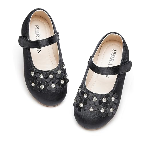 Image of PHIRAMIN Toddler Flower Girl Glitter Dress Shoes Little Girl Ballet Flats Bow Wedding Party