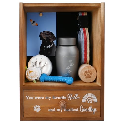 Favonuovy Pet Memorial Shadow Box Keepsake 9.25x13 Dog Memorial Gifts for Loss of Dog Death Sympathy and Remembrance Gift Large Pet Picture Frame Display Case with Deep Rainbow Bridge Drawer