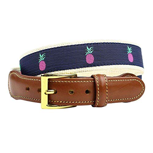 COUNTRY CLUB PREP Pineapple Leather Tab Belt in Navy