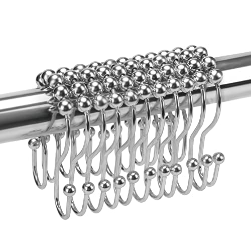 Misounda Anneaux Doubles pour Rideau de Douche, Jeu de 12, Acier Inoxydable, avec Boules coulissantes, 7 x 5 cm, pour Rideau de Douche, Crochets Robustes pour Rideau de Douche - Nickel Cover