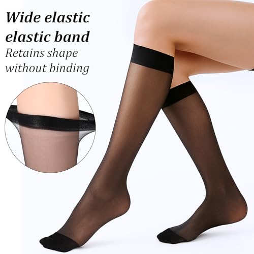 Image of 6 Pairs Sheer Knee High Stockings for Women,Black Nylon Knee Highs, Hose Hosiery Stockings