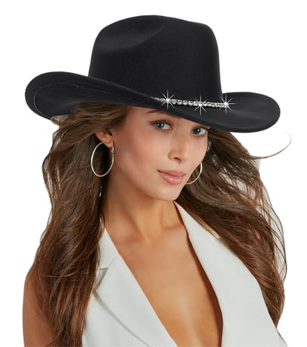 Chapeau de cowgirl bling pour soirée disco et festivals branchés en feutre noir