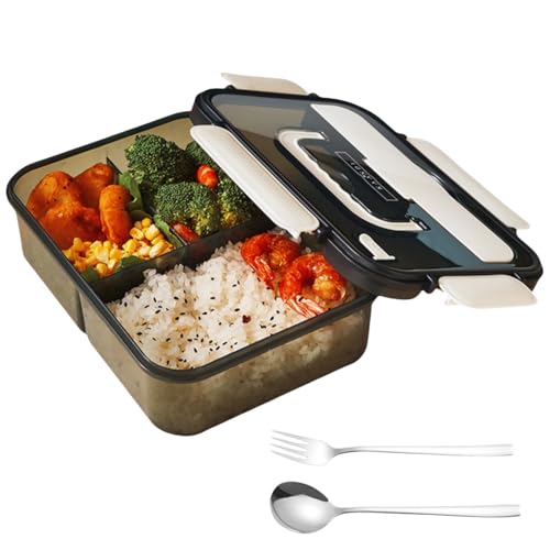 Lullaxx Lunch Box Bento Lunch Boxes 304 Stainless Steel Spoon And Fork For Kids And Adults Microwaveable 3 Compartment 1500Ml Suitable For School Office And Picnics (Beige)