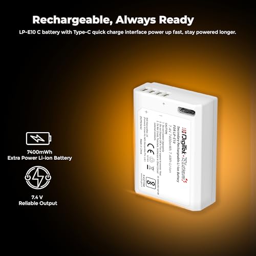 Image of Digitek Platinum (LP-E10 Type C) 1260mAh Li-ion Battery for Canon DSLR Cameras with Smart Protection, for Canon EOS 1100D, 1200D, 1300D, Kiss X50, Kiss X70, Rebel T3, T5, and T6 Cameras