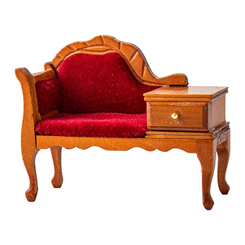 Hiawbon 1:12 Miniature Vintage Red Wooden Sofa Armchair With Drawer Cabinet Mini House Furniture Decoration #TOP23