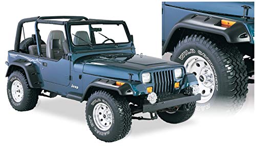 Bushwacker Jeep Cutout Pocket/Rivet Style Front & Rear Fender Flares | 4-Piece Set, Black, Textured Finish | 10909-07 | Fits 1987-1995 Jeep Wrangler YJ (Excludes Renegade)