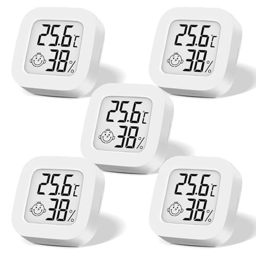 5 Stück Mini Digital Thermometer, LCD Hygrometer Temperatur Innen Kabelloses, Luftfeuchtigkeit Meter Hochgenauer Temperatursensor Display in ℉/℃...