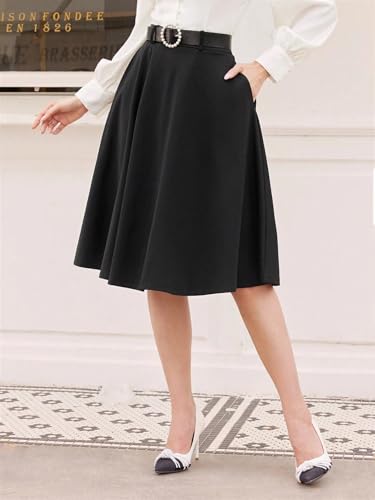 Women's Flowy Trendy Skirt Solid Color High Waist Dress2