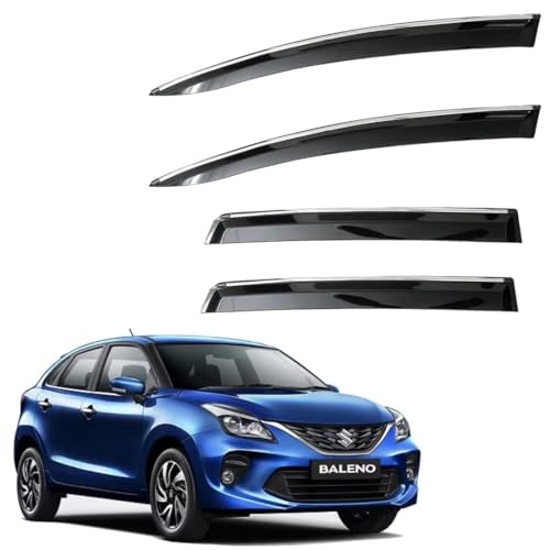 Image of CAR SAAZ Unbreakable Chrome Smoke Door Visor for Baleno (2019-2021) | Premium Sun Rain Wind Deflector Chrome Strip Side Door Rain Visor - Set of 4 Pcs