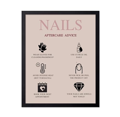Image of Poster Master Nails Aftercare Advice Print - Fashion Poster - Manicure Art - Trendy Gift for Men, Women & Fashionista - Chic Decor for Salon, Spa or Nail Bar - 8x10 Black Framed