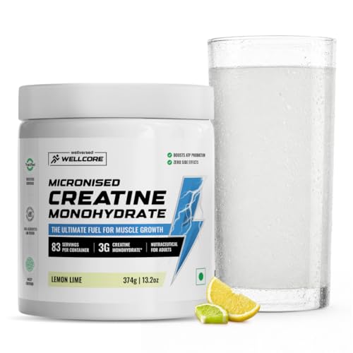 Image of Wellcore Pure Micronised Creatine Powder (83 Servings, Lemon Lime) For Enhanced Muscle Strength With Rapid Absorption | Creatine Monohydrate | Wellcore Creatine - 374g