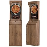 Arachnid Rustic Wood Cabinet: Freestanding LED Unit with E650 Electronic Board. Features 33 Games, 303 Variations, and 8-Player Scoring. Includes 6 Darts and Accessories for a Complete Setup