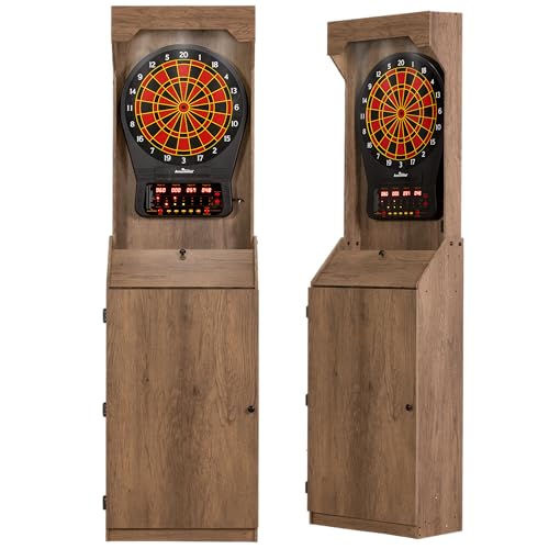 Arachnid Free Standing Rustic Wood Dartboard Cabinet with LED Lights