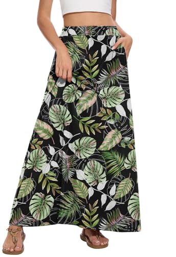 Image of Womens Maxi A-line Long Skirt Casual 2026 Elastic High Waist Flowy Skirts with Pockets