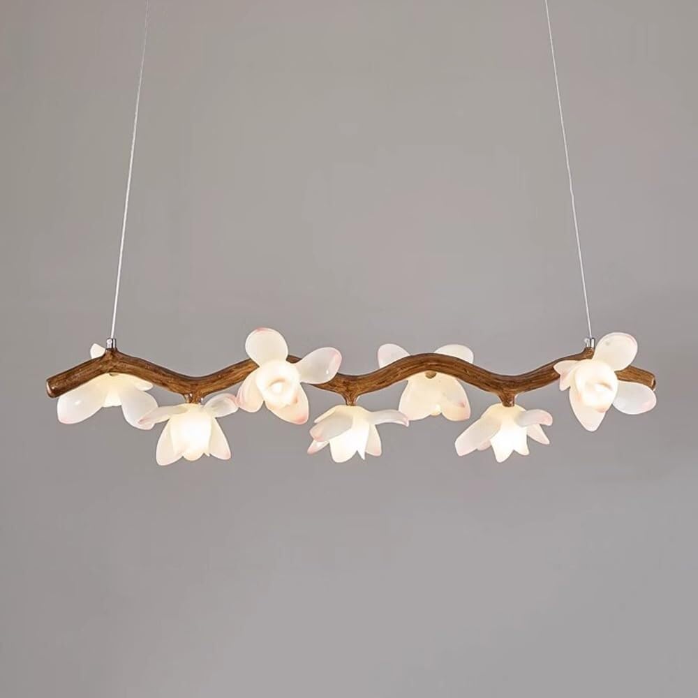 Lustre linéaire moderne en bois noble et verre soufflé traditionnel