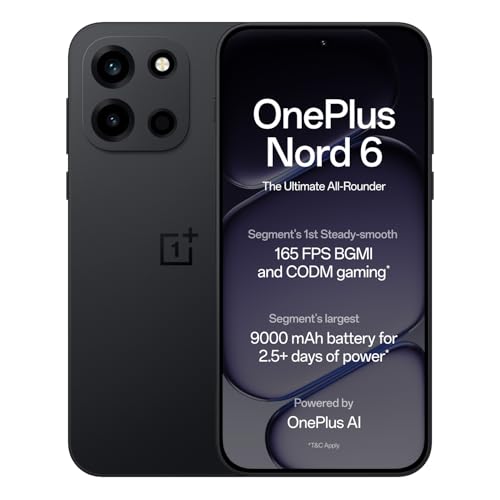 OnePlus नॉर्ड 6 | 8GB+256GB | पिच ब्लैक | स्नैपड्रैगन 8s जनरल 4 | सेगमेंट का पहला स्थिर 165FPS गेमिंग | सेगमेंट की सबसे बड़ी 9000mAh बैटरी | सबसे पूर्