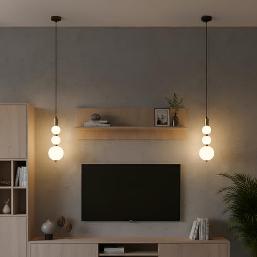 Image of Lamp master Luxe Globe Modern 3-Sphere Pendant Light | Elegant Acrylic Ball Hanging Lamp | Antique Gold Finish Decorative Chandelier for Living Room, Dining Room, Bedroom, Cafe & Home Interior