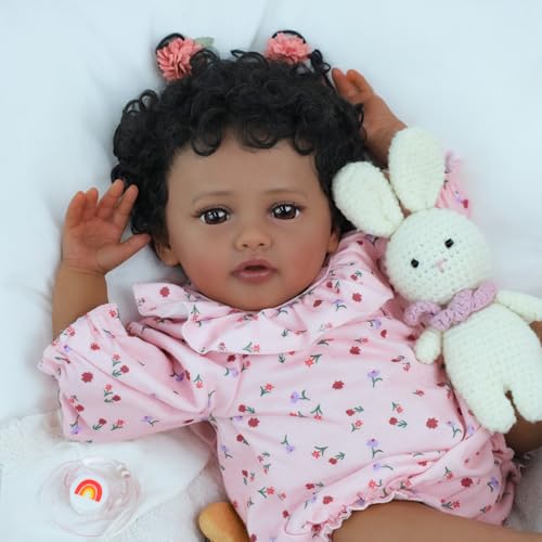 Muñeca Bebé Reborn Afroamericana Realista de 18 pulgadas miniatura 5