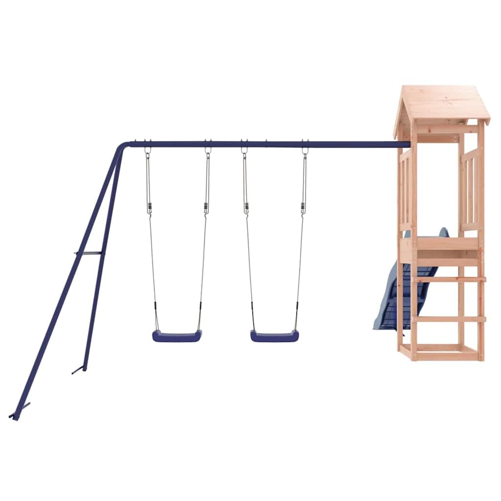 Torre de juego de madera maciza Douglas, juguete de jardín con columpio doble, columpio ondulado, caja de arena y estructura de escalada para niños, juguete exterior estable para aventuras en